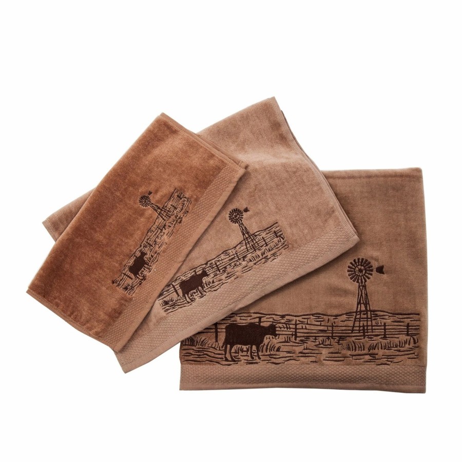 Bedding * | Best Sale Hiend Accents 3 Pc Towel Set With Embroidered Windmill Landscape , 3-Pc Mocha