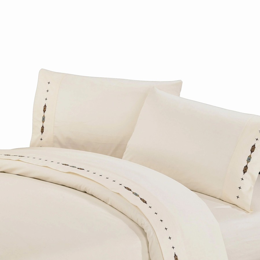 Bedding * | Hot Sale Hiend Accents Embroidered Southwestern Sheet Set, Cream