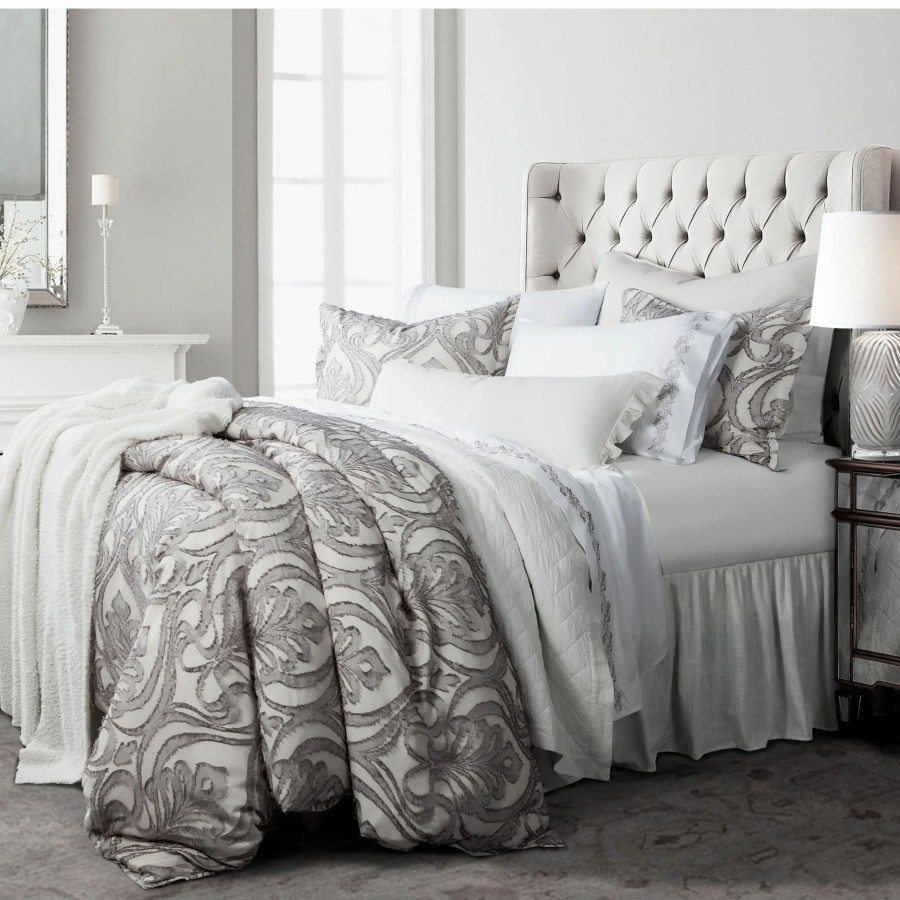 Bedding * | Cheap Hiend Accents 3 Pc Nicole Damask Duvet Set, Super King Gray