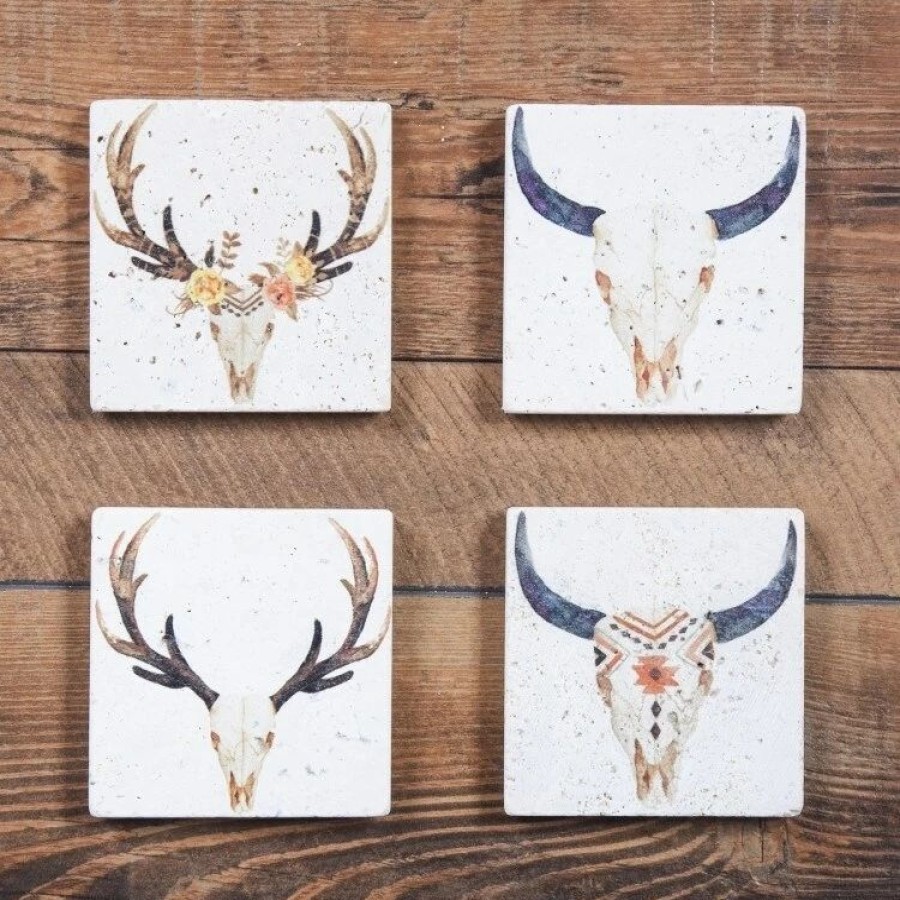 Home Goods * | Best Sale Hiend Accents Skull Coasters , Set Of 4