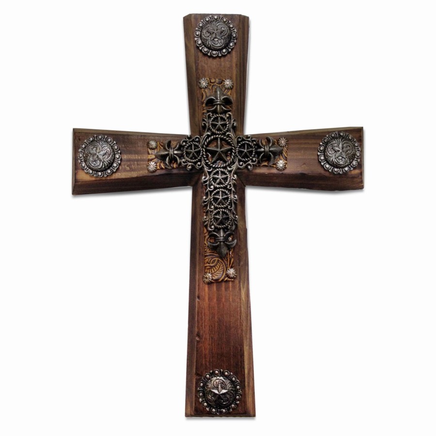 Home Goods * | Cheap Hiend Accents Wood Cross W/Star Cross Overlay (Ea)