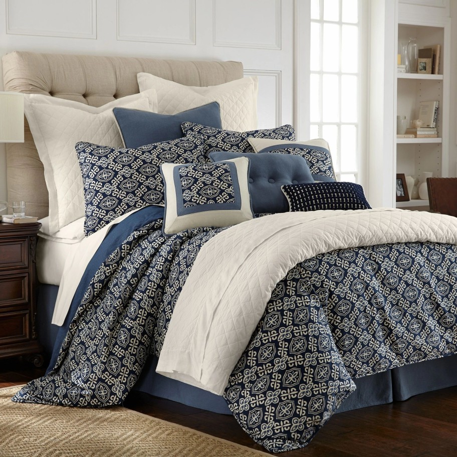 Bedding * | Best Deal Hiend Accents Monterrey Blue Euro W/White Piping , 27 27