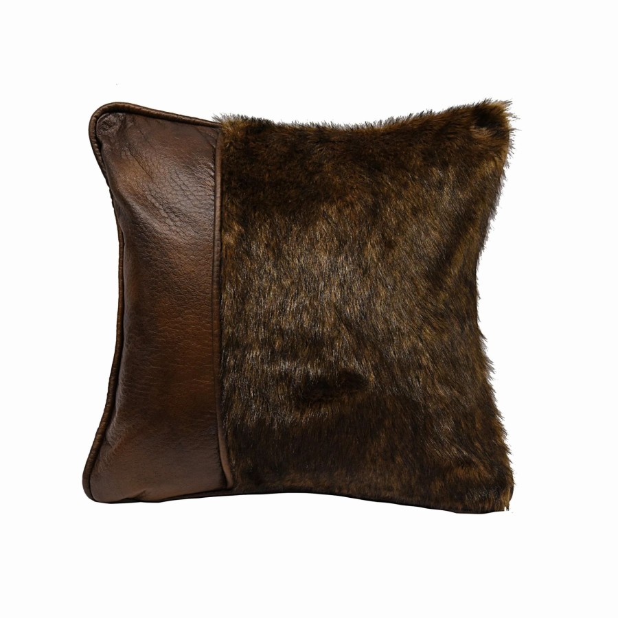 Home Goods * | Buy Hiend Accents Furthrow Pillow With Faux Leather 18X18