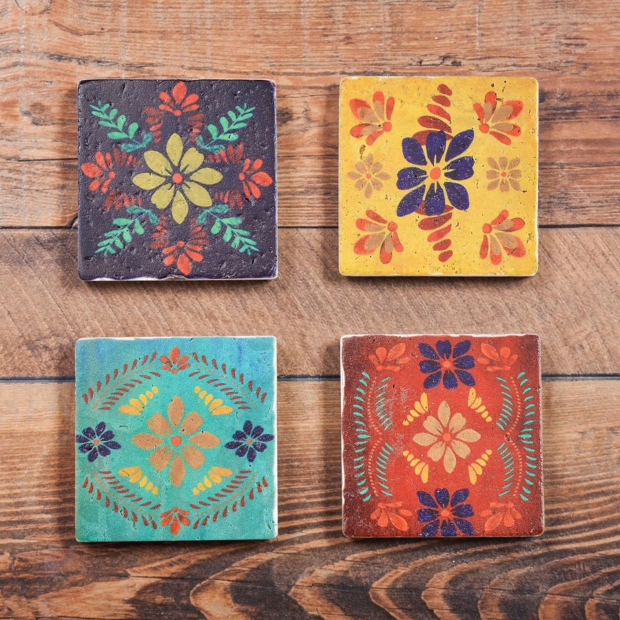 Home Goods * | Brand New Hiend Accents Bonita Talavera Design Coasters, Set Of 4 Pc