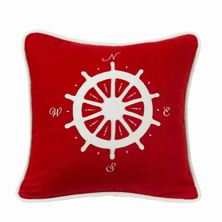 Bedding * | Outlet Hiend Accents Red Pillow With Compass Applique, 18X18