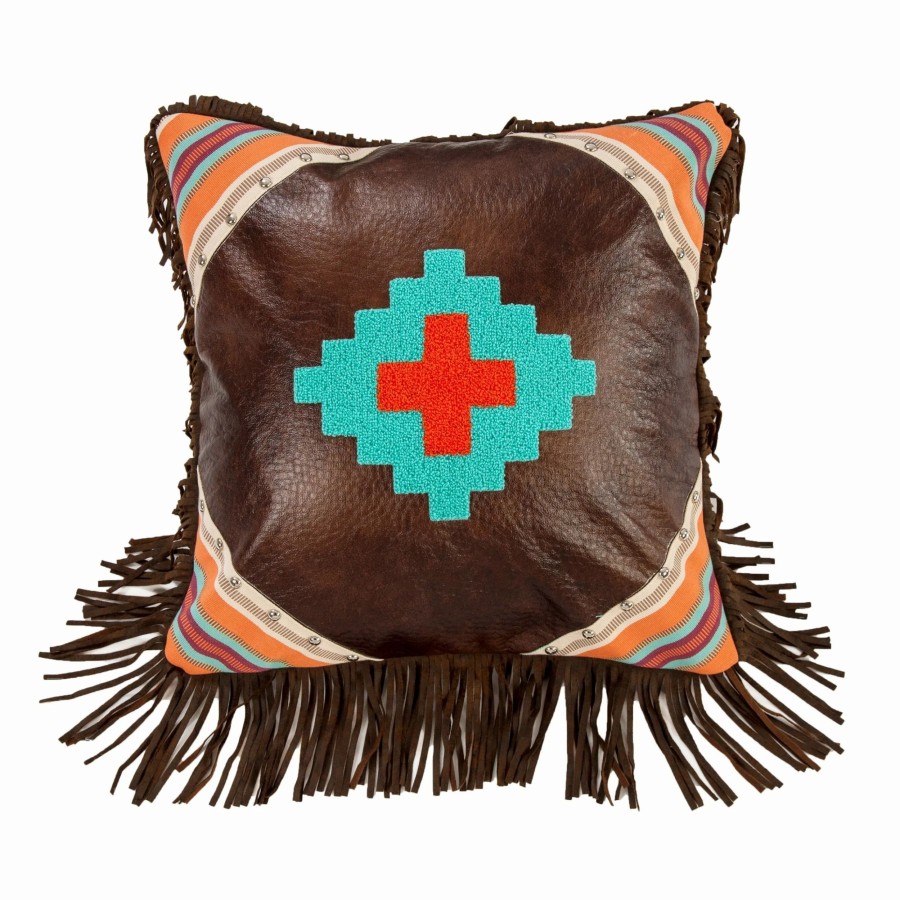 Bedding * | Flash Sale Hiend Accents Embroidered Aztec Design In Faux Leather, 18 18