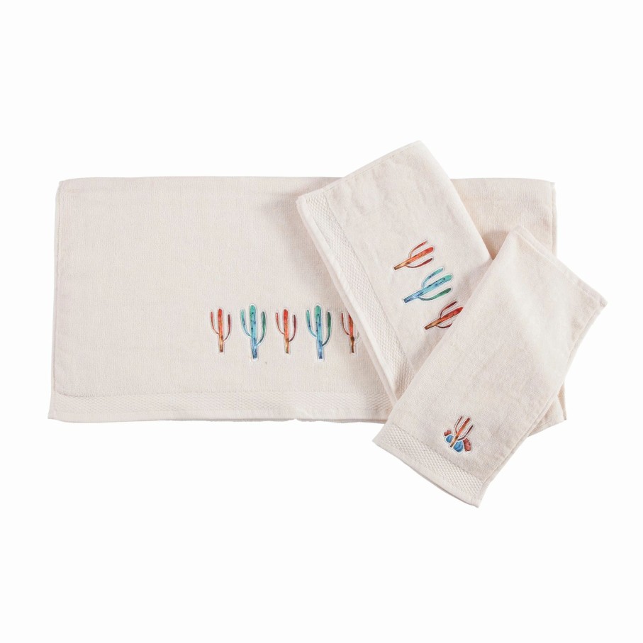 Bedding * | Discount Hiend Accents 3 Pc Embroidered Cactus Towels , 3 Pc