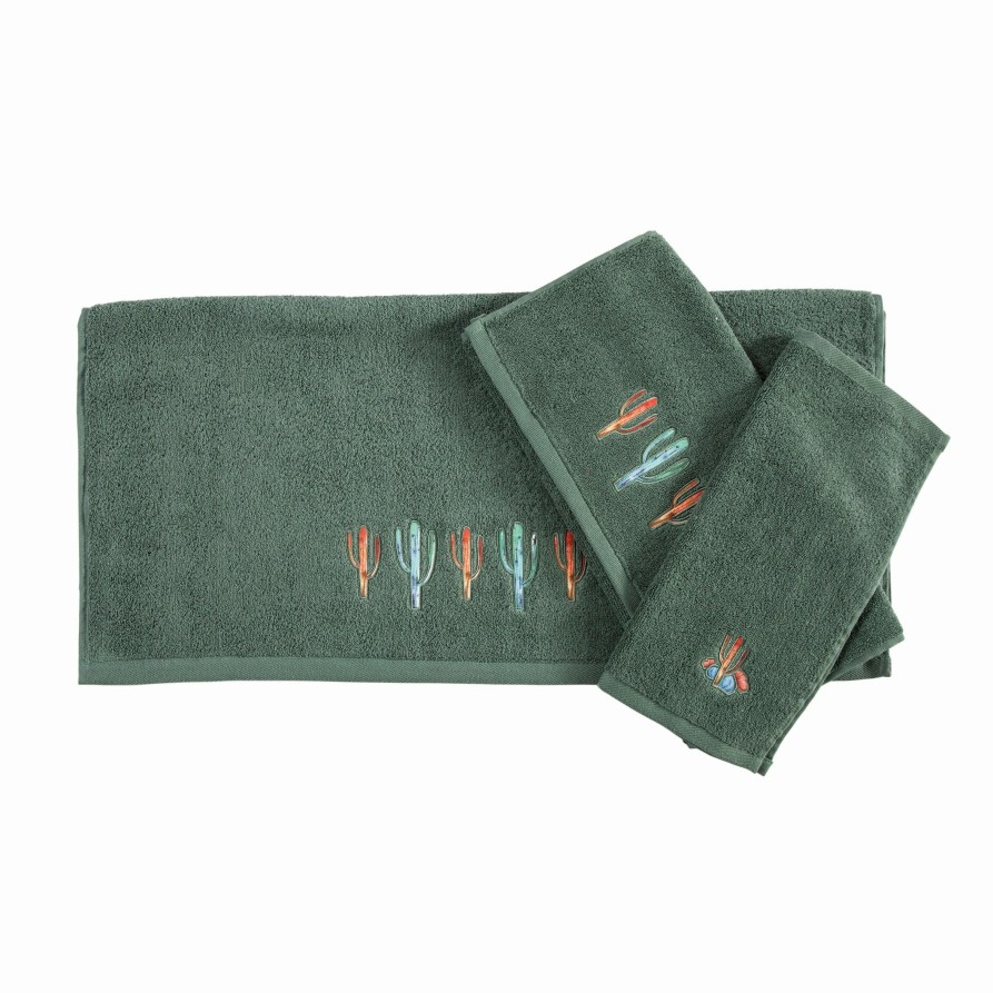 Bedding * | Discount Hiend Accents 3 Pc Embroidered Cactus Towels , 3 Pc