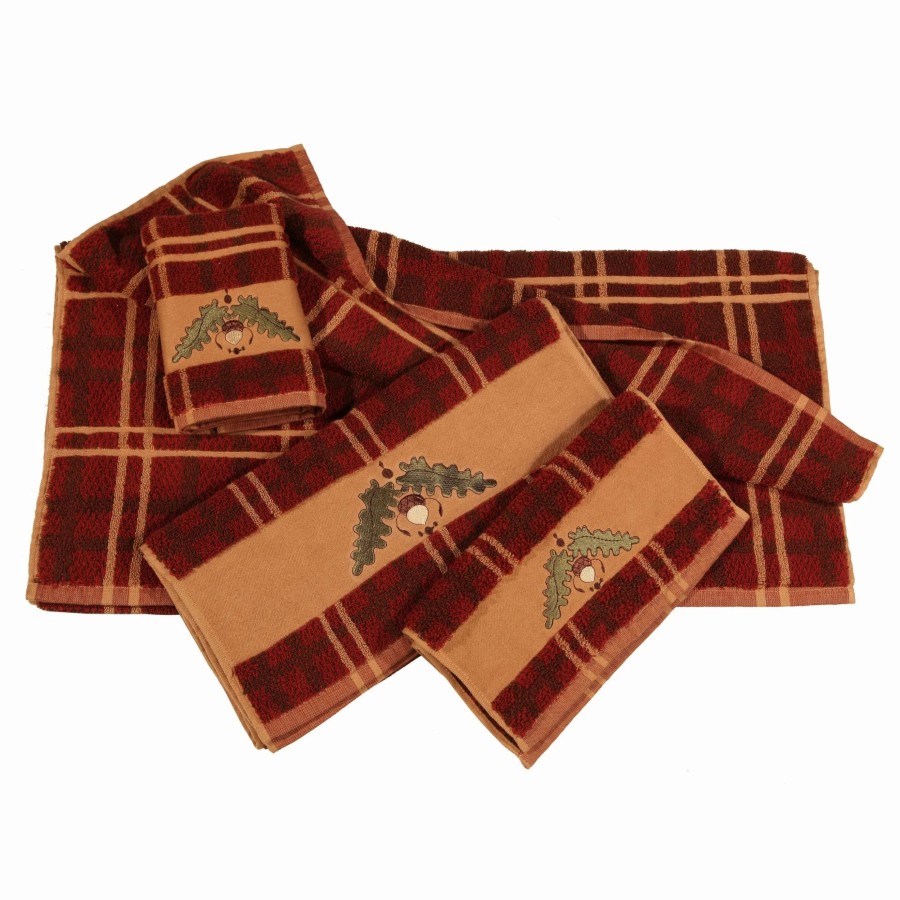 Bedding * | Discount Hiend Accents Embroidered Acorn 3-Piece Towel Set Plaid