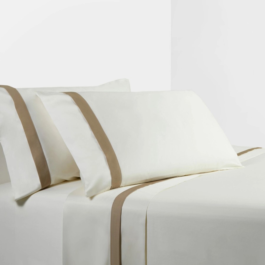 Bedding * | Best Deal Hiend Accents 350 Tc Cream Sheet Set With Tan Flange