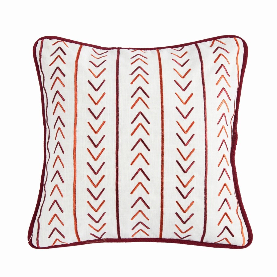 Bedding * | Wholesale Hiend Accents Embroidered Pillow With Stripe Embroidery Detail, 18 18