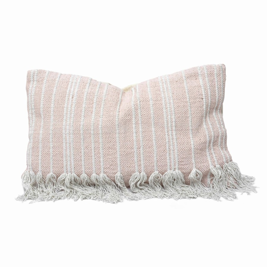 Home Goods * | Best Sale Hiend Accents Fringed Stripe Lumbar Rug Pillow, 16 X26