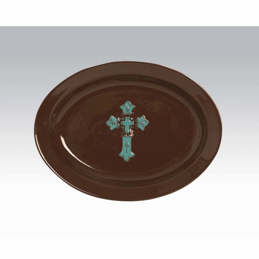 Home Goods * | Brand New Hiend Accents Cross Serving Platter Turquoise (Ea)