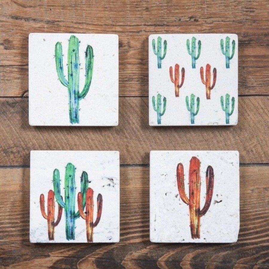 Home Goods * | Outlet Hiend Accents Bright Cactus Coasters, Set Of 4