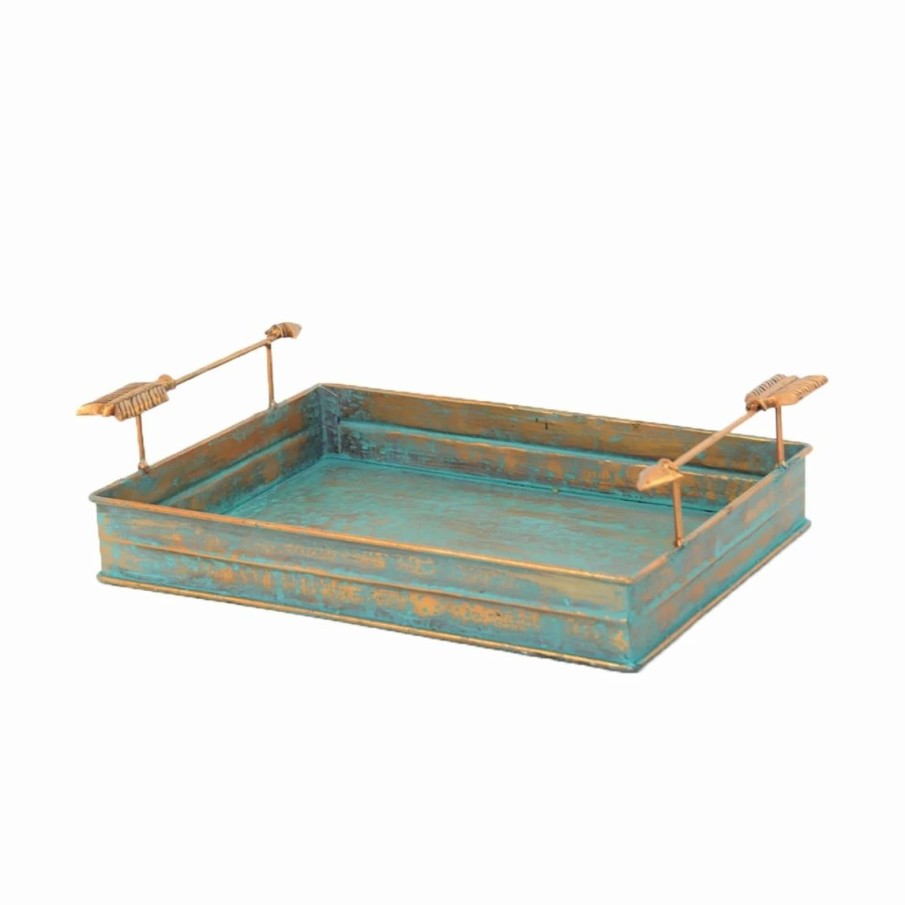 Home Goods * | Buy Hiend Accents Turquoise Patina Tray With Arrow Design