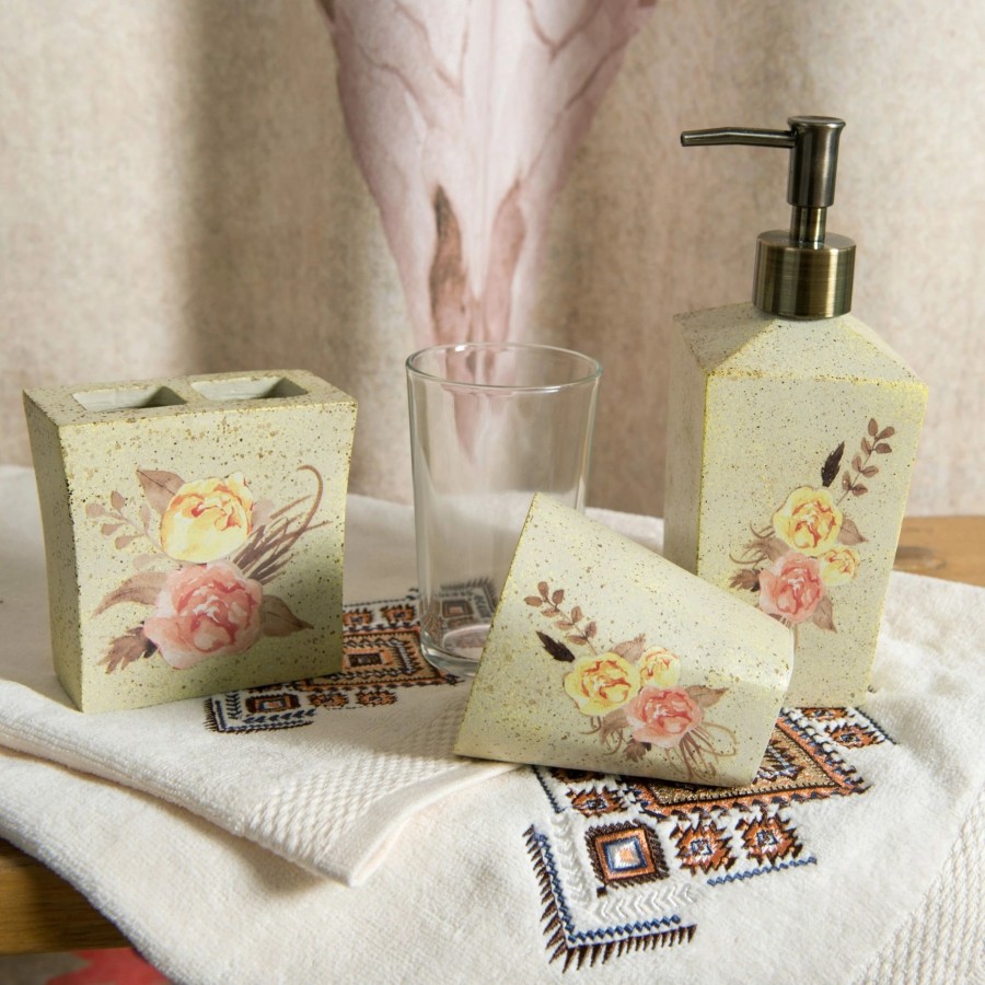 Bedding * | Outlet Hiend Accents Rose Floral 3 Piece Bath Accessory Set