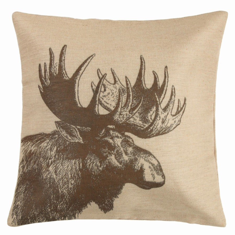 Bedding * | New Hiend Accents Moose Burlap Pillow, 22 22