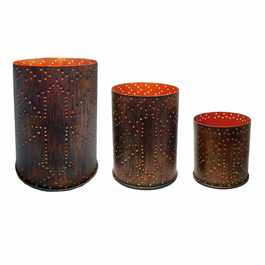 Home Goods * | Best Sale Hiend Accents Distressed Metal Cynlinder Candleholder Set Of 3