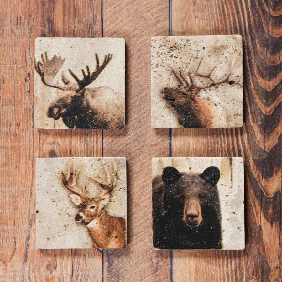 Home Goods * | Deals Hiend Accents 4 Pc Lodge Animal Coaster Set