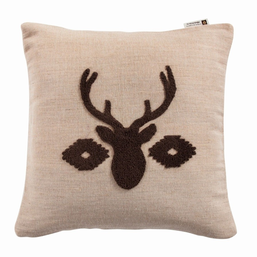 Bedding * | Buy Hiend Accents Aztec Deer Bust Embroidered Burlap Pillow, 18 18