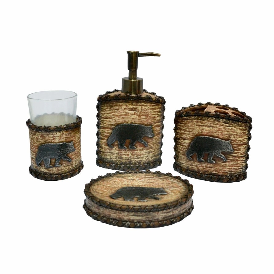 Bedding * | Wholesale Hiend Accents 4-Piece Rustic Bear Bath Set