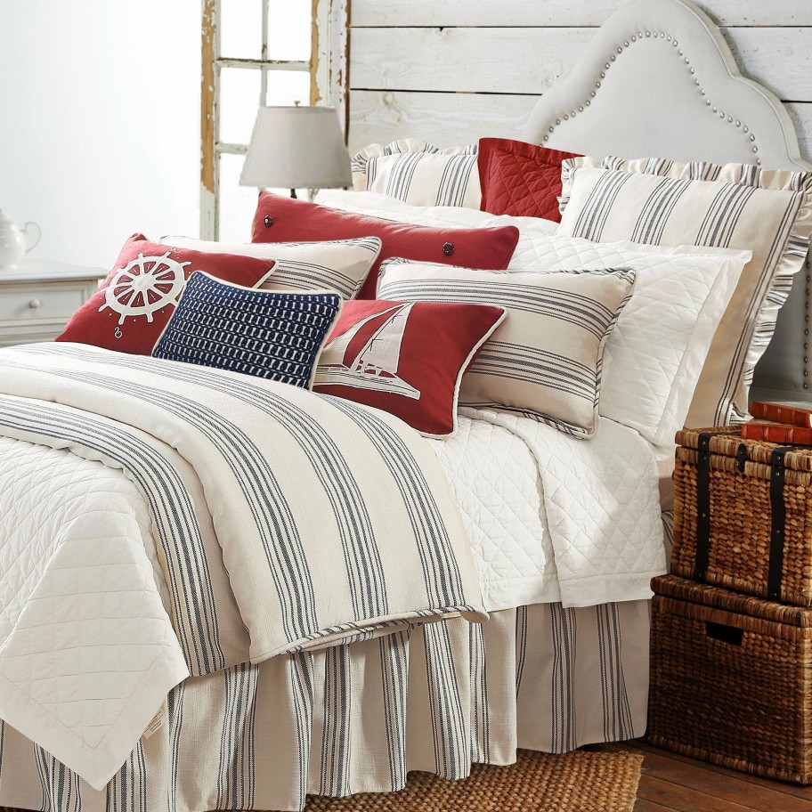 Bedding * | Buy Hiend Accents Prescott Stripe Bed Skirt