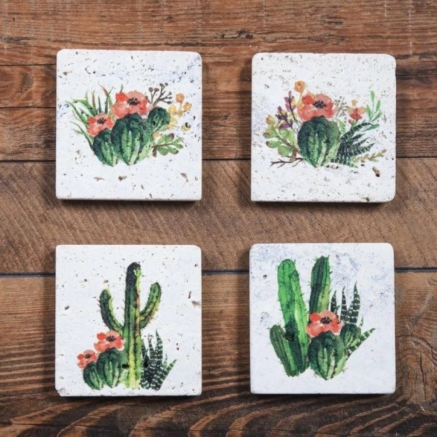 Home Goods * | Promo Hiend Accents Cactus Blooms Coasters, Set Of 4