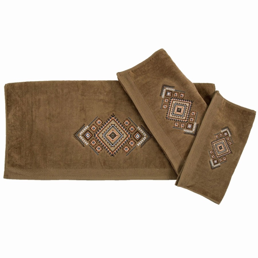 Bedding * | Best Sale Hiend Accents Sedona Aztec Embroidered 3 Piece Bath Towel Set, Mocha