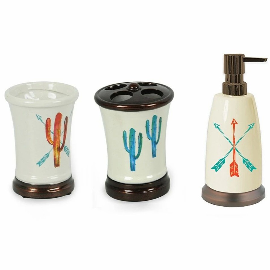 Bedding * | Brand New Hiend Accents Bright Cactus 3 Piece Bath Accessory Set