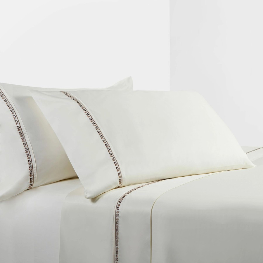 Bedding * | Best Pirce Hiend Accents 350 Tc Cream Sheet Set With Fair Isle Embroidery