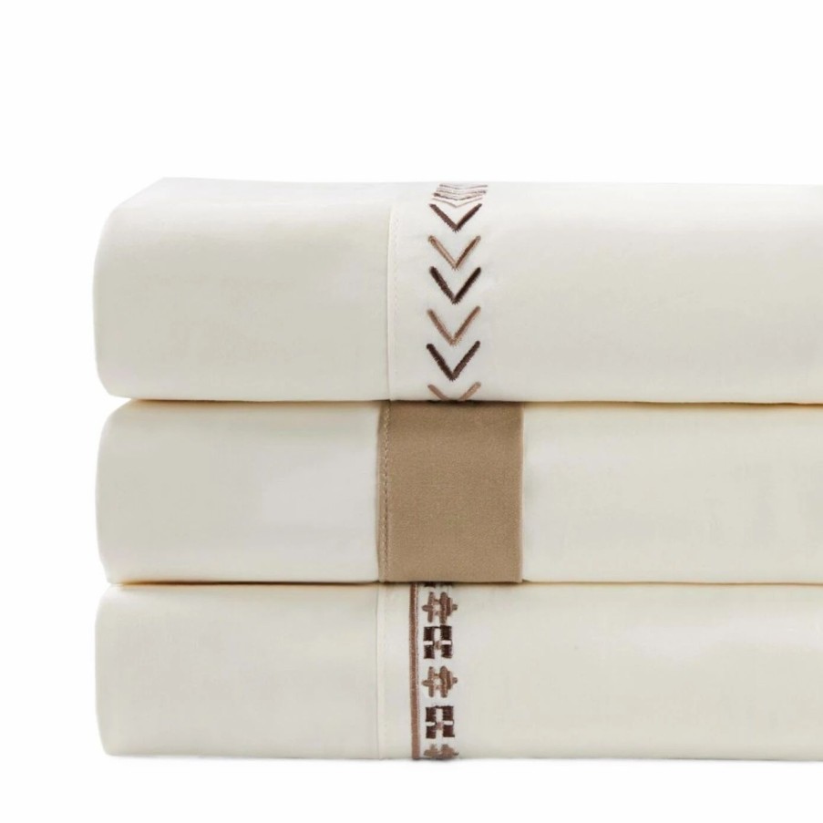 Bedding * | Best Pirce Hiend Accents 350 Tc Cream Sheet Set With Fair Isle Embroidery