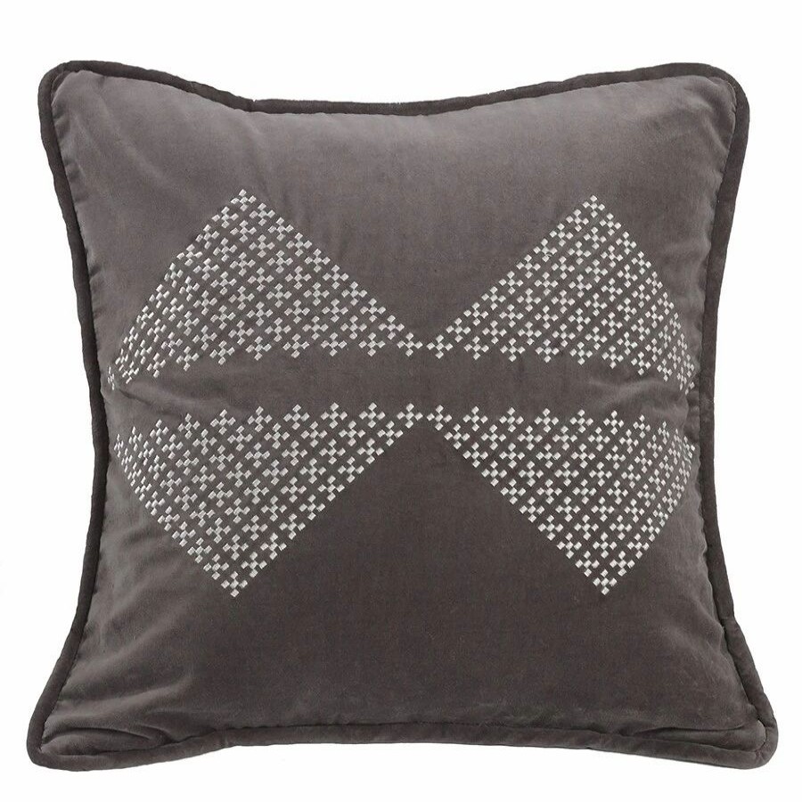 Home Goods * | Best Reviews Of Hiend Accents Grey 18-Inch X 18-Inch Embroidered Diamond Throw Pillow