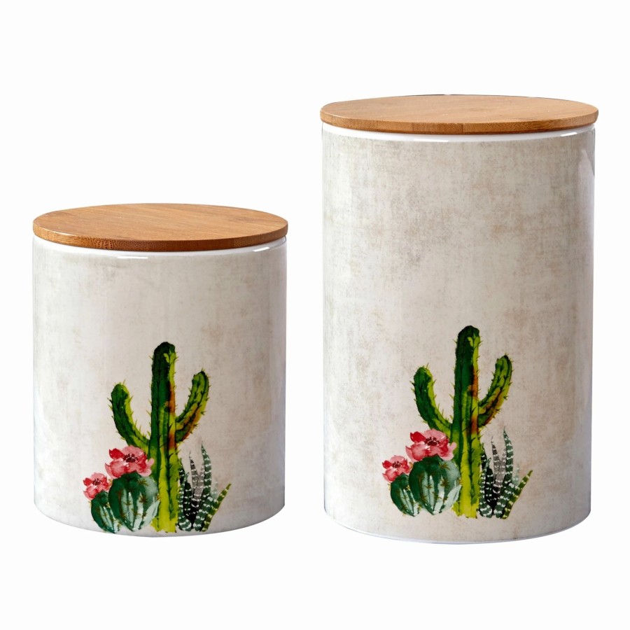 Home Goods * | Brand New Hiend Accents 2-Piece Desert Succulent Cactus Canister Set N/A