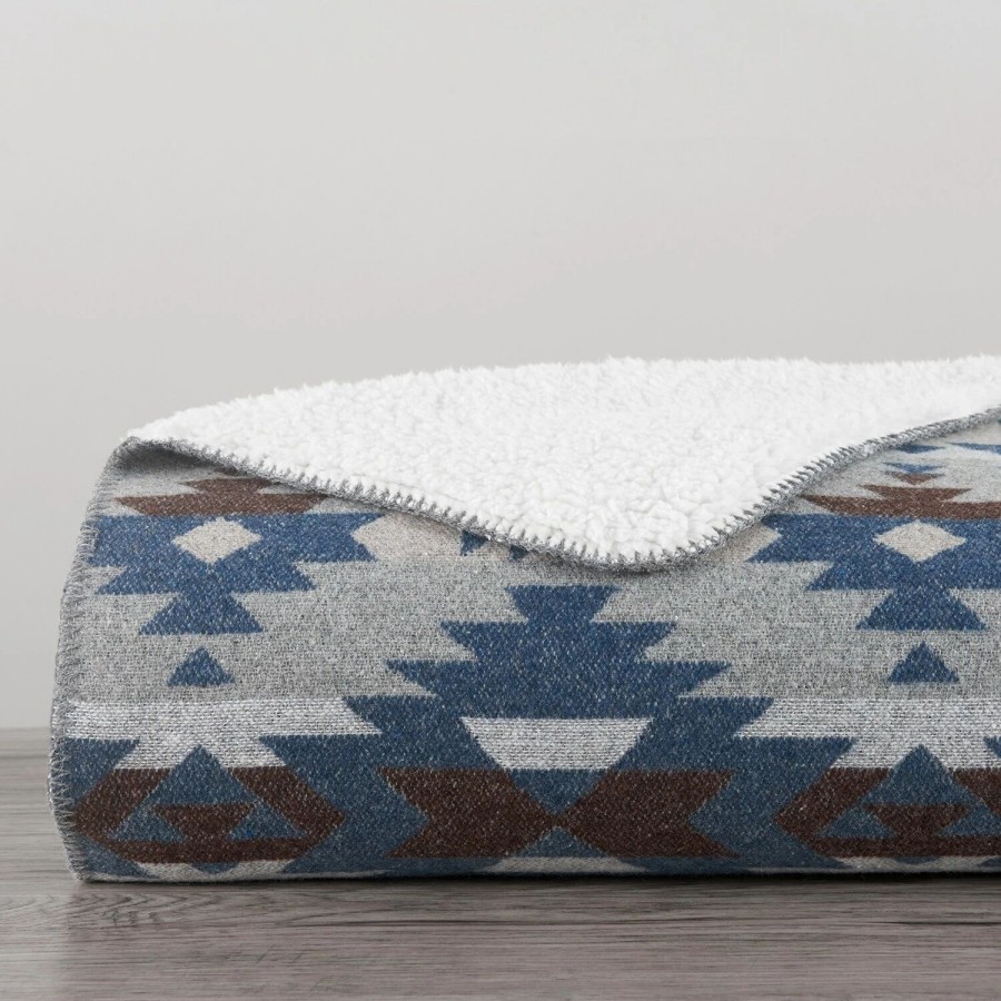 Bedding * | New Hiend Accents Southwest Design Throw With Shearling Back , 50 60 Blue