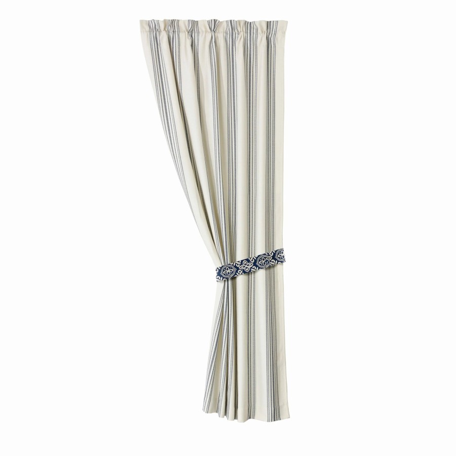 Home Goods * | Discount Hiend Accents White And Navy Striped Curtain, Pair, 48X84