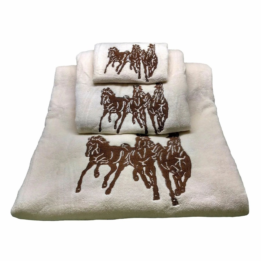 Bedding * | Best Reviews Of Hiend Accents Embroidered 3-Horse Towel Set, 3 Pc