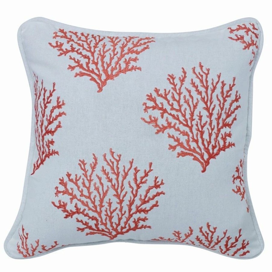 Bedding * | Buy Hiend Accents Salmon Colored Embroidered Coral Pillow, 18 X18