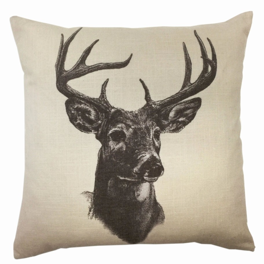 Home Goods * | Deals Hiend Accents Whitetail Deer Linen Printthrow Pillow 18 X 18