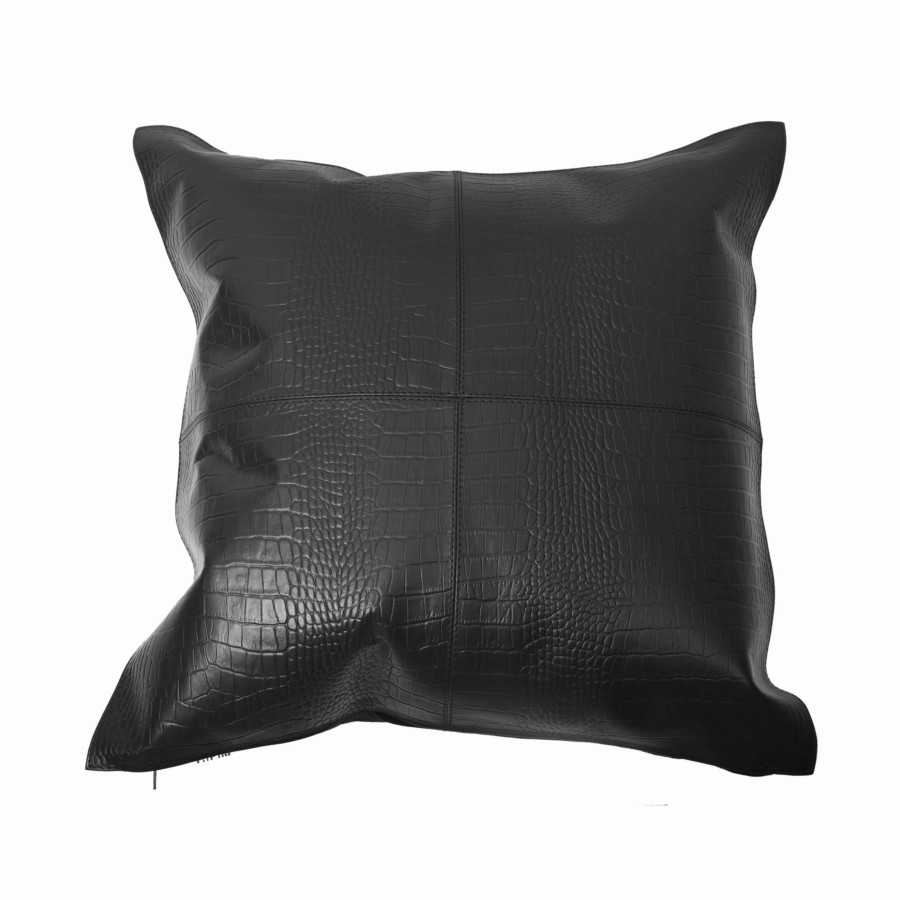 Home Goods * | Coupon Hiend Accents Genuine Leather Embossed Croc Pillow, 20 X20