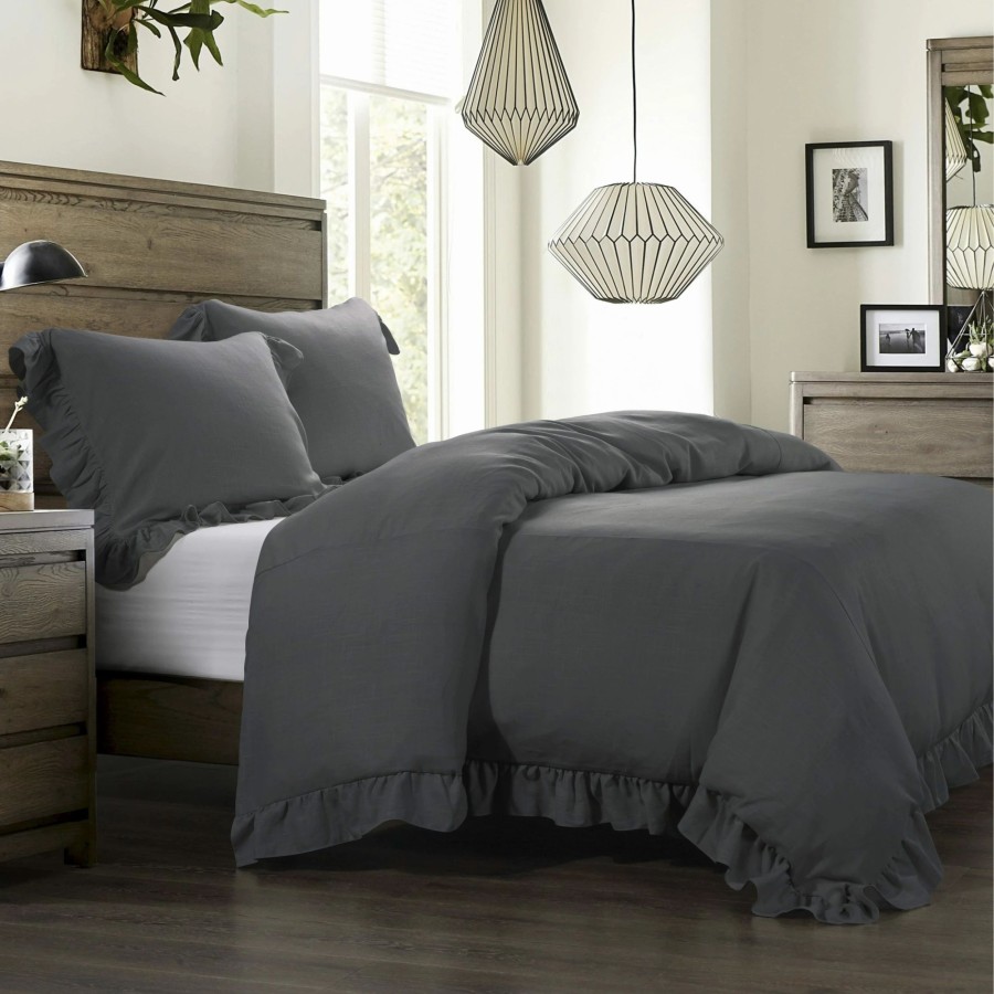 Bedding * | Outlet Hiend Accents Lily Washed Linen Comforter Set, 3Pc