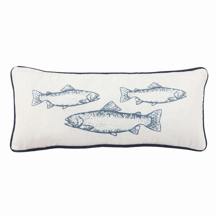 Bedding * | Cheap Hiend Accents School Of Trouts Pillow With Blue Piping , 12 30