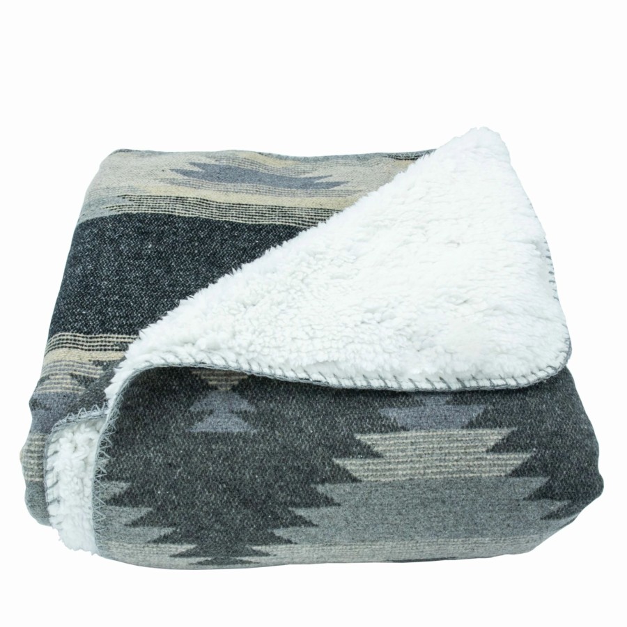 Bedding * | Best Pirce Hiend Accents Southwest Design Throw With Shearling Back , 50 60 Gray