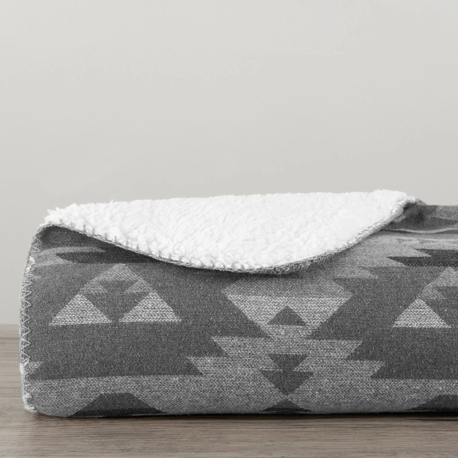 Bedding * | Best Pirce Hiend Accents Southwest Design Throw With Shearling Back , 50 60 Gray