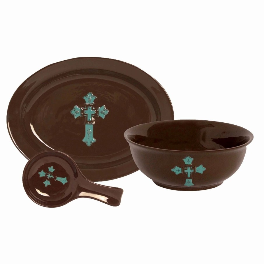 Home Goods * | Best Sale Hiend Accents Hand Painted Cross 3 Piece Serving Set