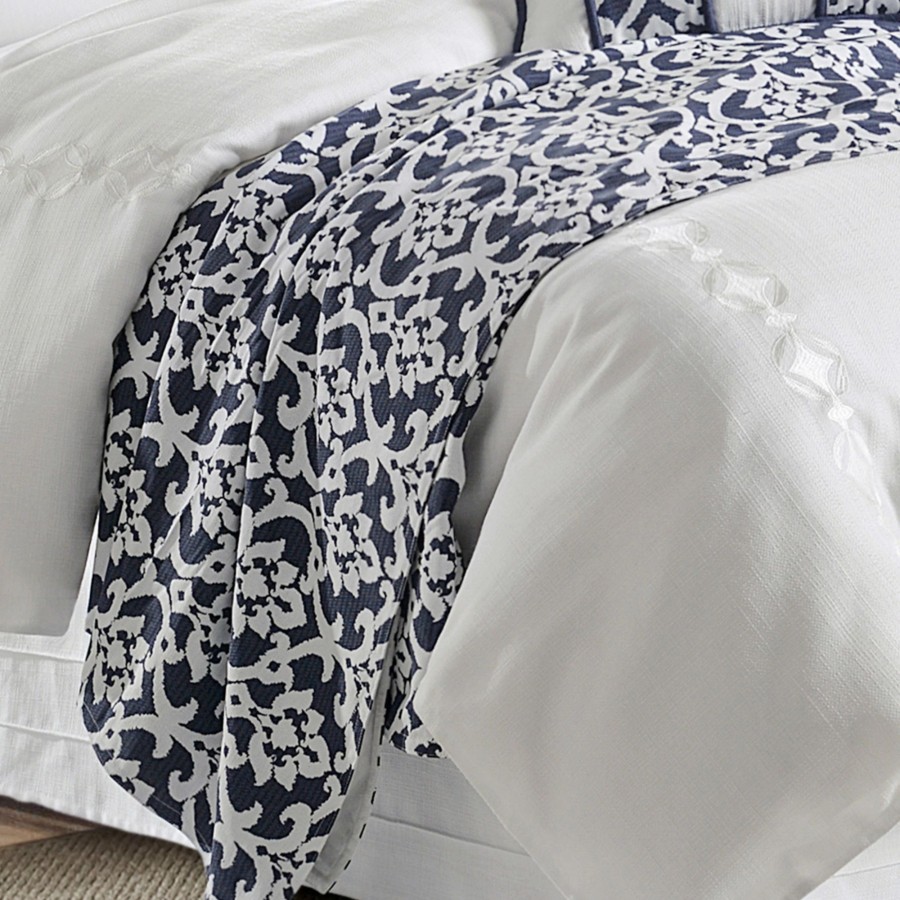 Bedding * | Deals Hiend Accents Kavali Navy & White Floral Jaquard Duvet (Shams Not Included)