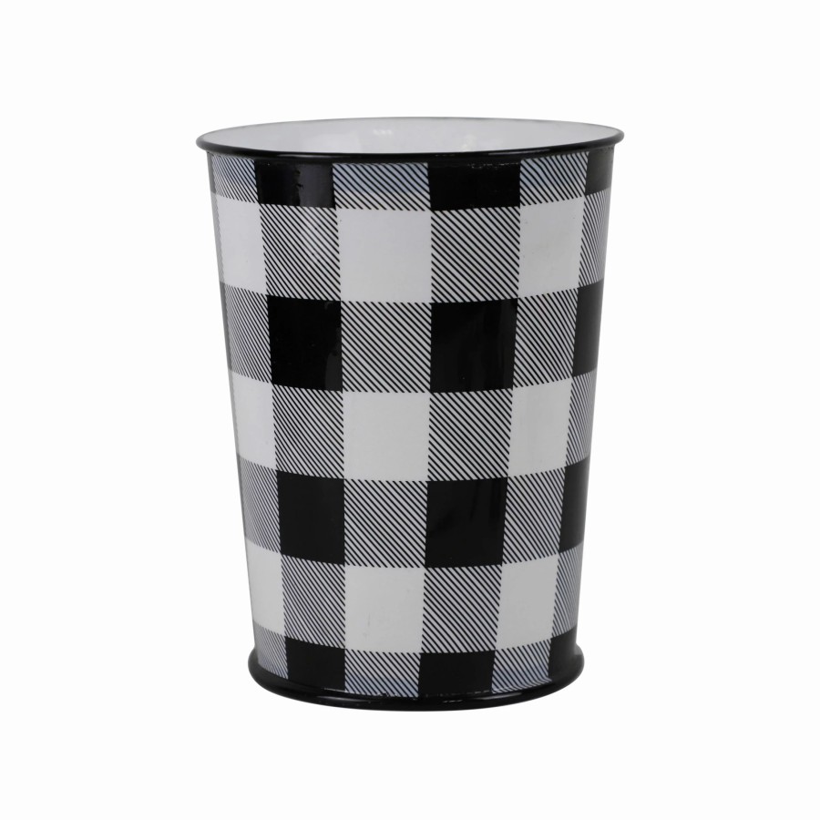 Bedding * | Coupon Hiend Accents Camille Buffalo Check Wastebasket, 1Pc Black/White