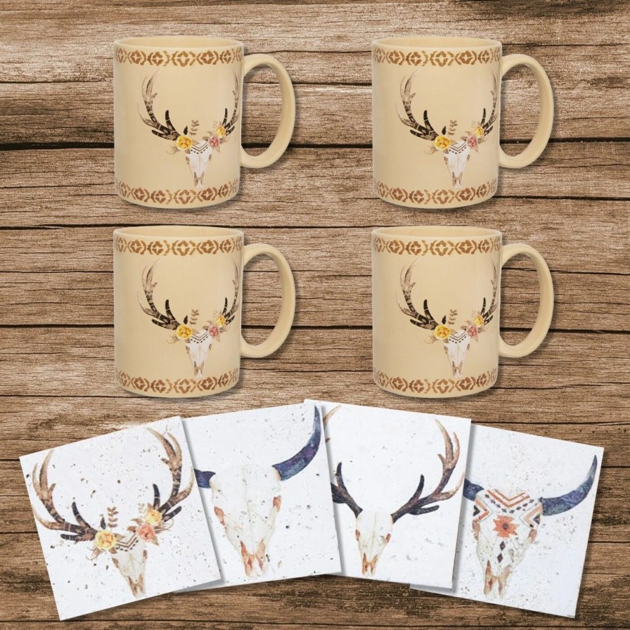 Home Goods * | Best Sale Hiend Accents Desert Skull Bohemian Mug And Coaster 8 Pc Set