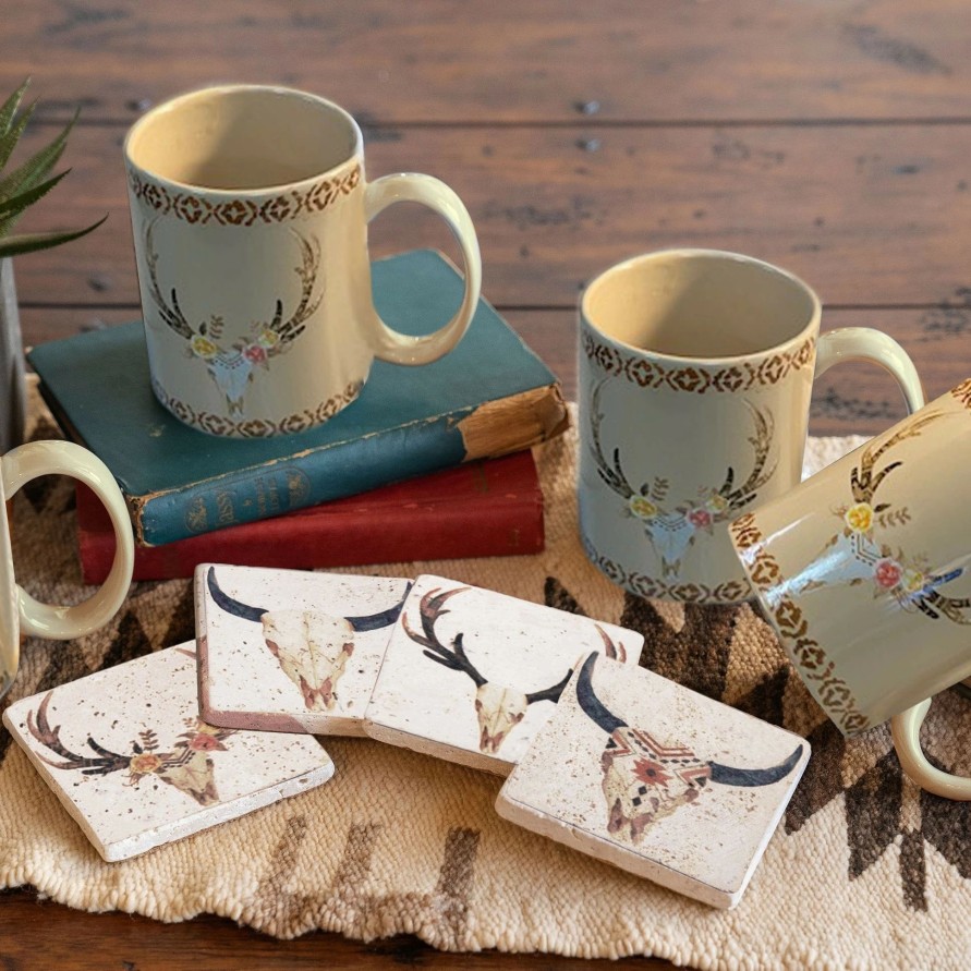 Home Goods * | Best Sale Hiend Accents Desert Skull Bohemian Mug And Coaster 8 Pc Set