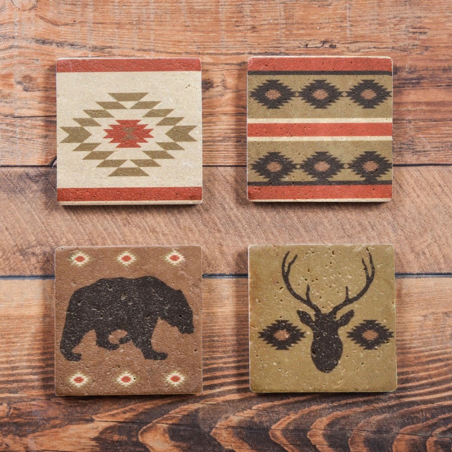 Home Goods * | Best Sale Hiend Accents 4 Pc Aztec Bear Coaster Set