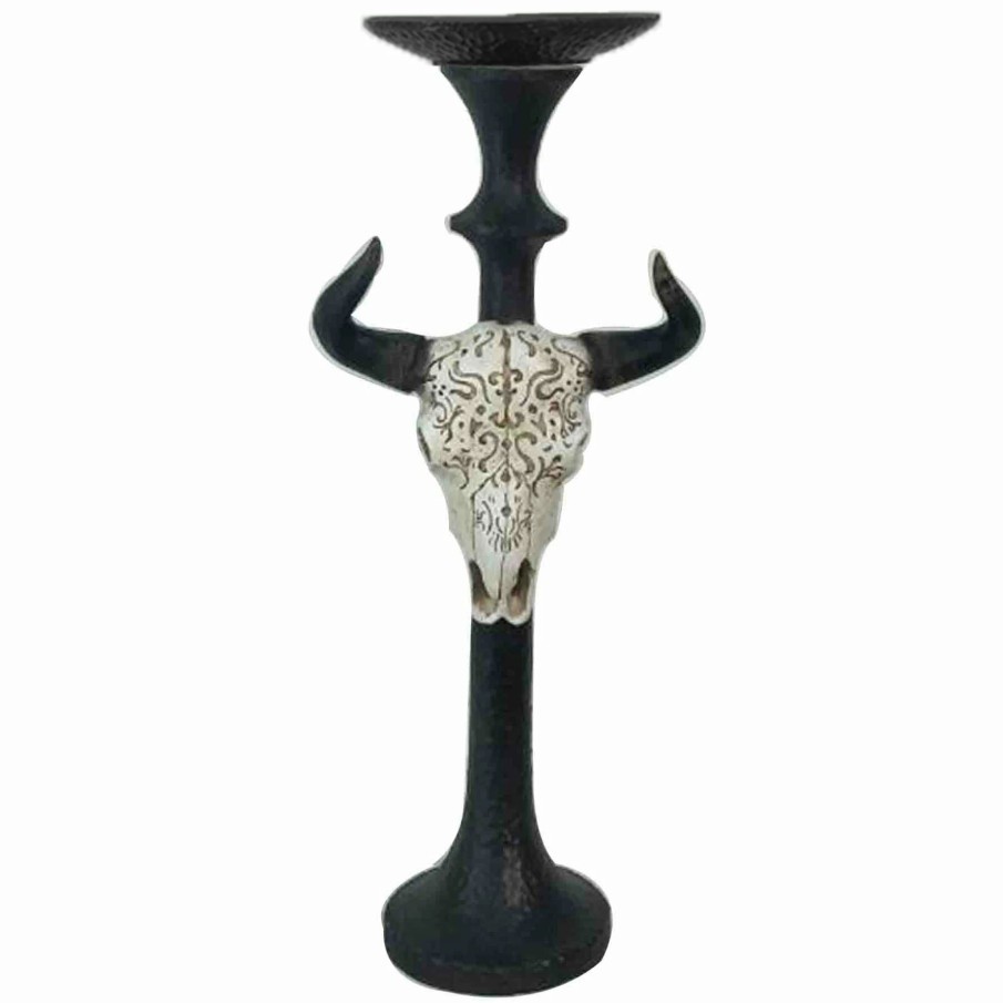 Home Goods * | Discount Hiend Accents Skull Pattern Cut-Out Taper Candle Holder